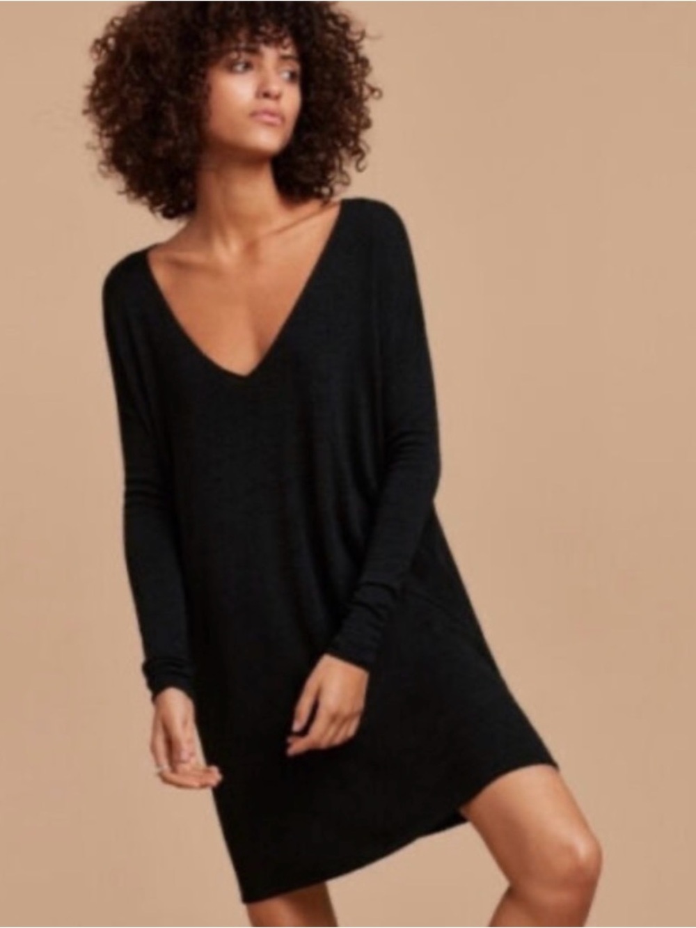 Aritzia Wilfred Black V-Neck Sweater Dress